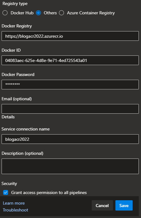 ADO - Connect Generic Docker Registry - Filled